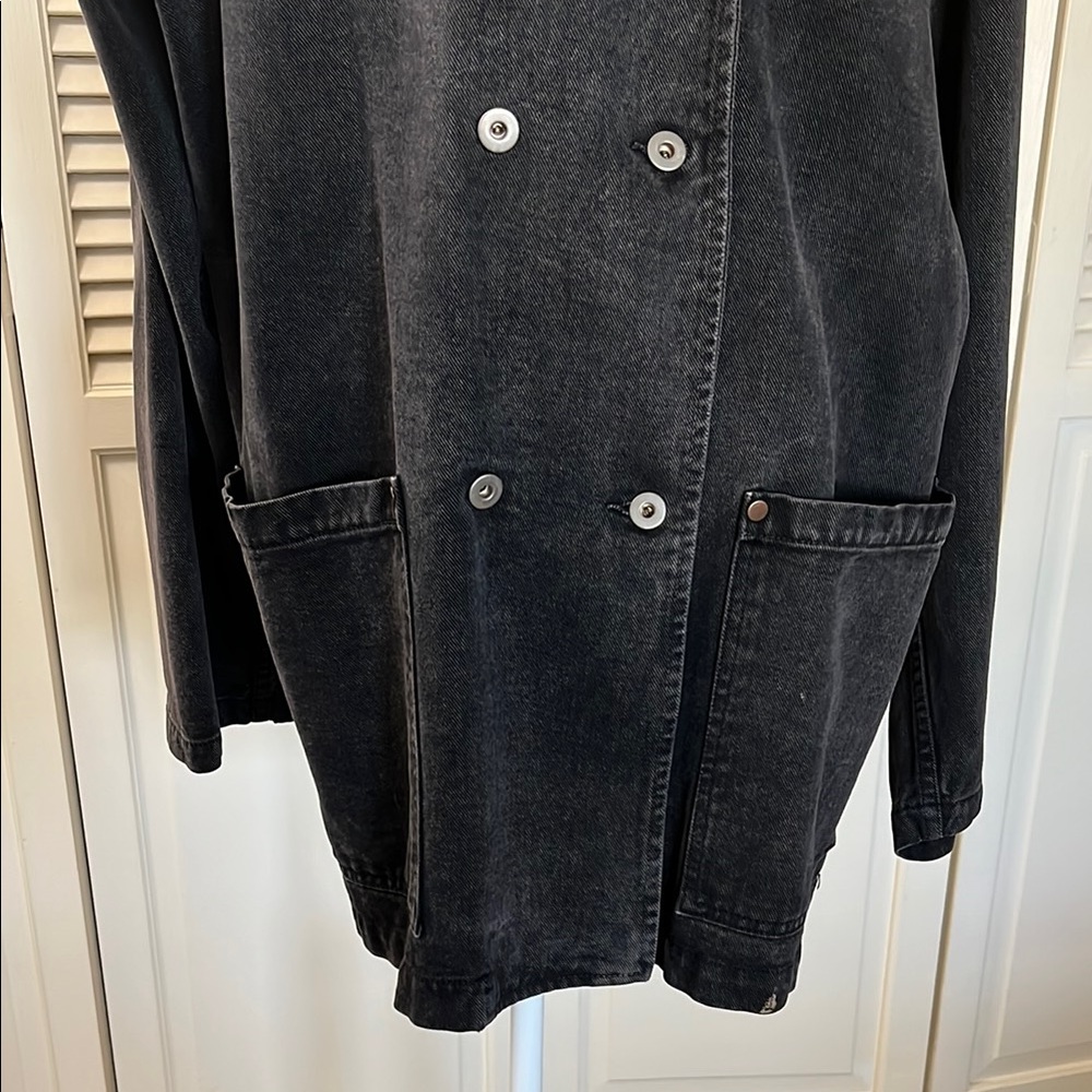 Agolde Black Double-Breasted cotton peacoat Jacket LG - Picture 3 of 12